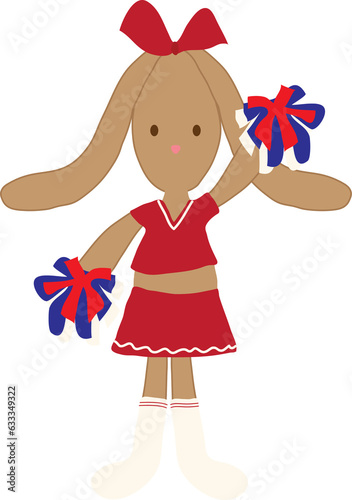 A little bunny cheerleader in a bright red dress