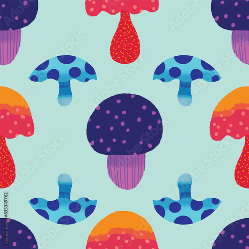 Magical mushrooms seamless vector pattern design