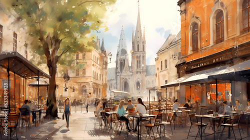 Illustration of beautiful view of Vienna  Austria