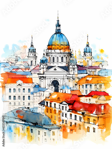 Illustration of beautiful view of Vienna, Austria