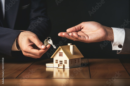 Estate agent handing over keys to buyer