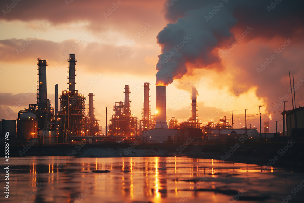 A chemical plant that pollutes the atmosphere A chemical plant that pollutes the atmosphere