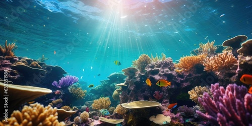 Underwater Scene - Tropical Seabed With Reef And Sunshine © Slanapotam
