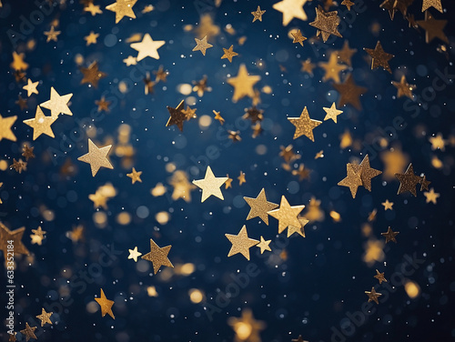 Yellow gold stars on a blue background, festive New Year background