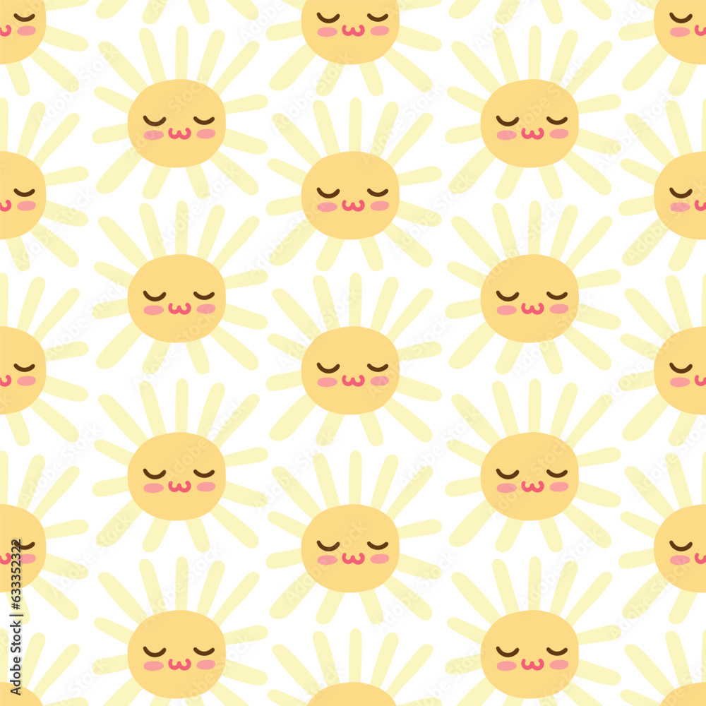 Fototapeta premium Yellow smile sun vector seamless pattern