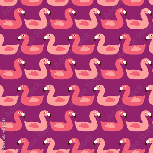 Rubber circle for swimming in the pool and the sea in the shape of a flamingo vector seamless pattern