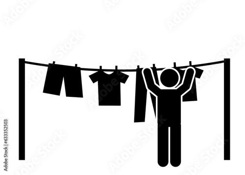flat illustration vector  stick figure,stickman,pictogram. drying clothes
