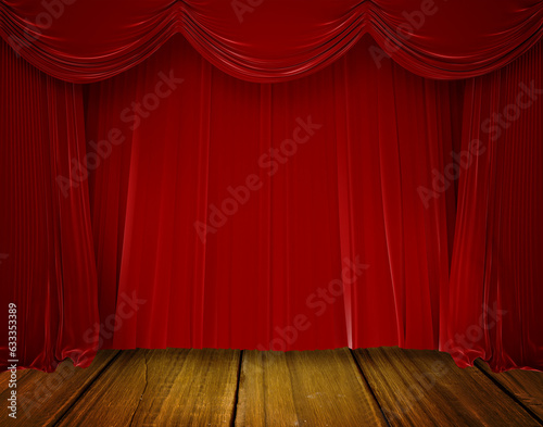 Digital png photo of wooden stage with curtain on transparent background