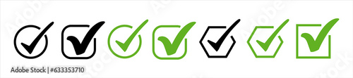Check Mark collection. Check Mark black vector icons in a row, isolated on white background.