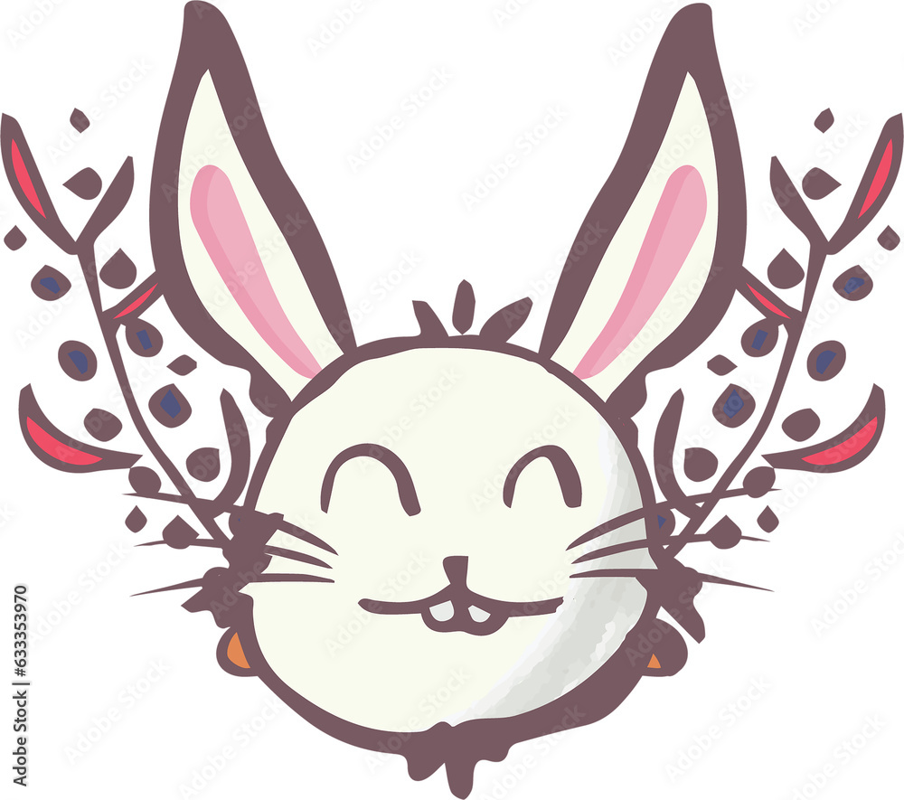 Fototapeta premium Digital png illustration of happy rabbit and plants on transparent background