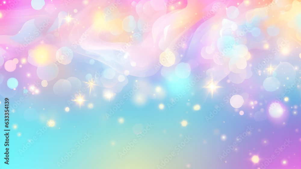 Pastel rainbow background with a few stars and clouds and a Magic holographic galaxy Pastel rainbow background with a few stars and clouds and a Magic holographic galaxy