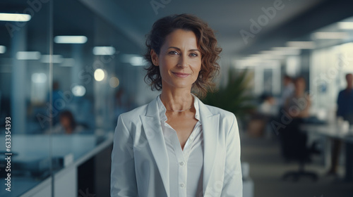 Smiling confident middle aged business woman in a office. Generative AI