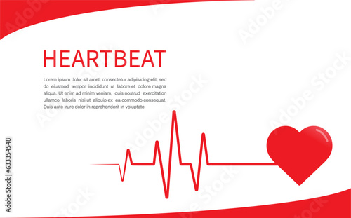 Red heartbeat line banner. Pulse Rate Monitor on white background. Vector illustration.