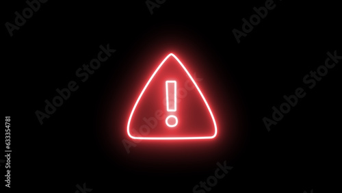red color neon warning sign on the black background. warning icon. hazard warning attention sign with exclamation mark symbol.