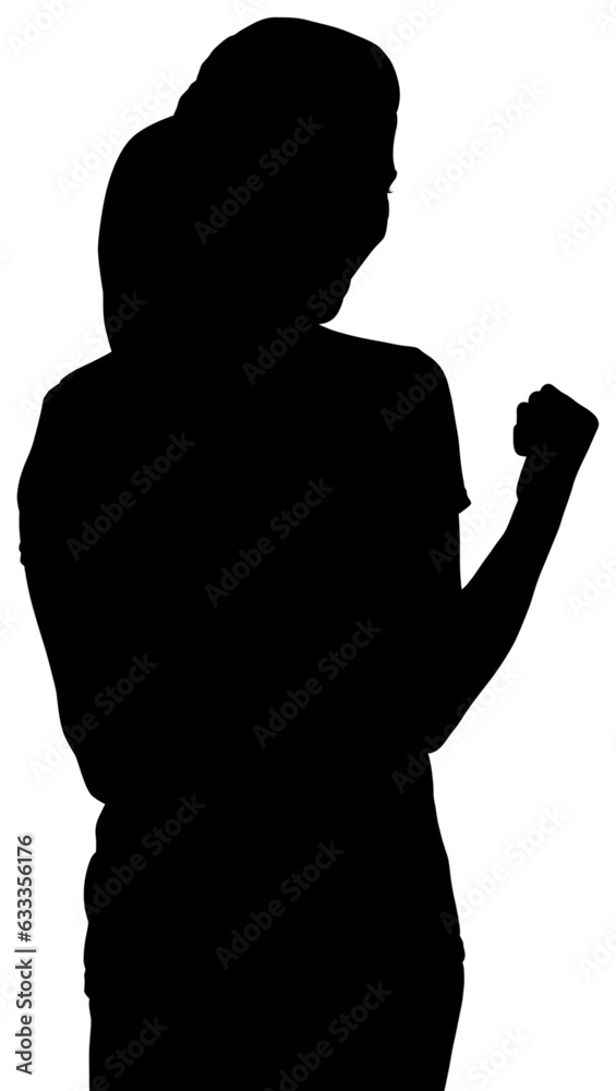 Digital png silhouette image of woman celebrating on transparent background