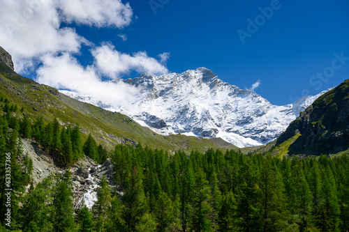 peak of Weisshorn seen from Val d'Anniviers in Valais