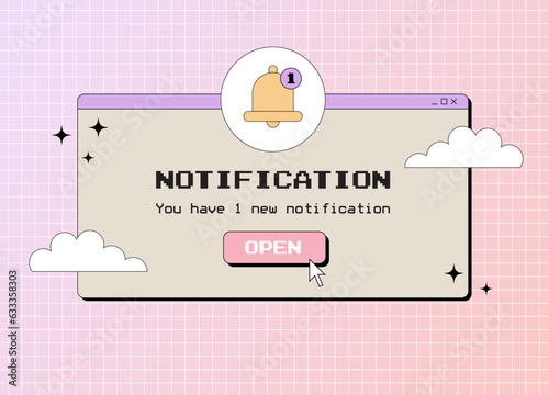 Old computer notification, popup window in 90s or 2000s, Y2K retro aesthetic vector illustration photo