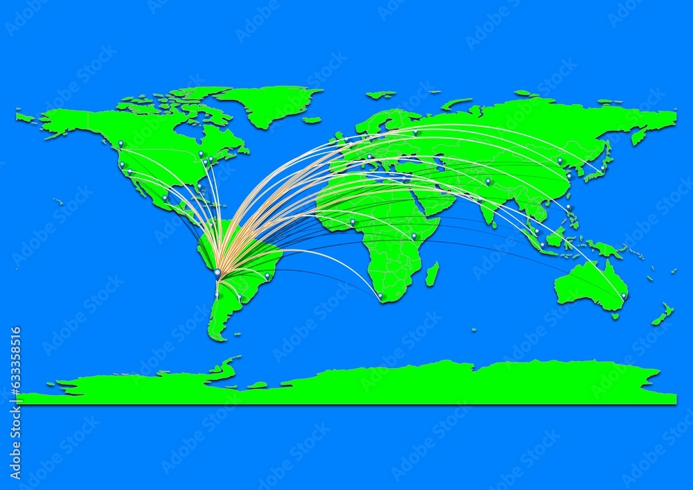 Naklejka premium Vibrant Mejillones, Chile map - Export concept map for Mejillones, Chile on World map. Suitable for export concepts. File is suitable for digital editing and prints of all sizes.