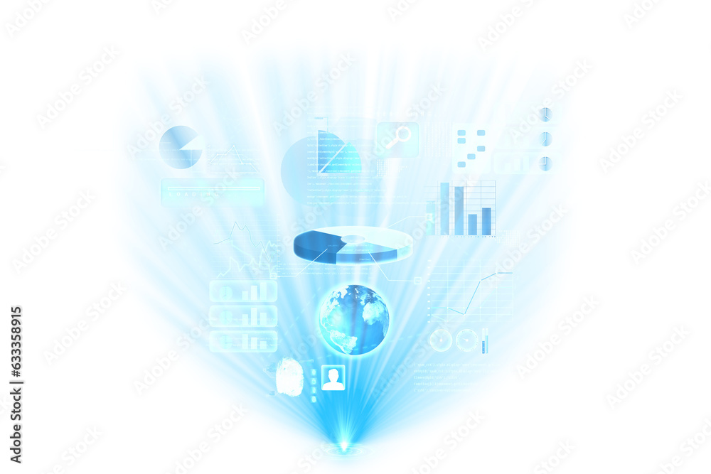 Digital png illustration of data processing with diagrams and globe on ...