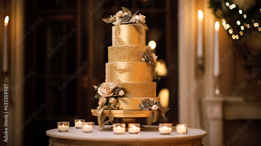 Wedding cake design, autumnal dessert styling and holiday decoration, multi-tier cake for an autumn event venue, food catering service and elegant country decor, cottage style