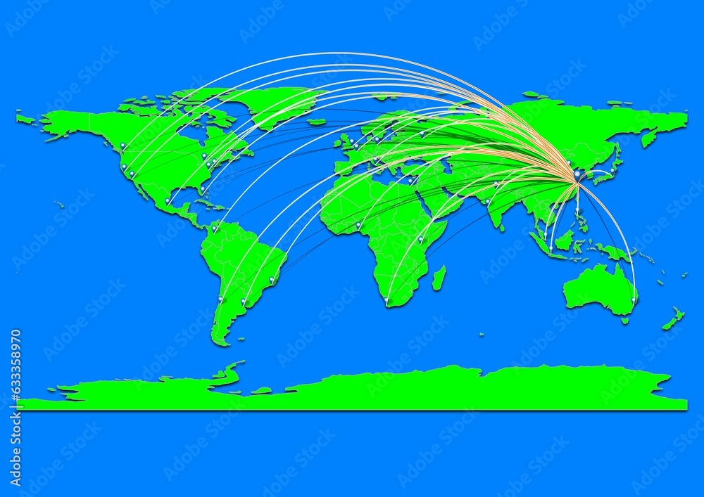Naklejka premium Vibrant Nantong, China map - Export concept map for Nantong, China on World map. Suitable for export concepts. File is suitable for digital editing and prints of all sizes.