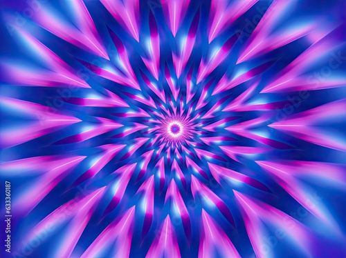 A kaleidoscope of vibrant color  vivid pattern  and graceful symmetry  this abstract art of blue  pink  violet  and purple creates an emotional balance of beauty and creativity