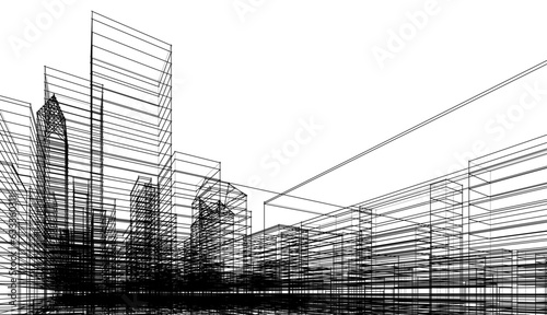 Modern city sketch 3d illustration