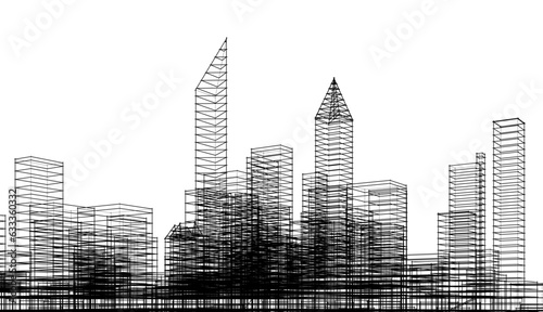 Modern city sketch 3d illustration