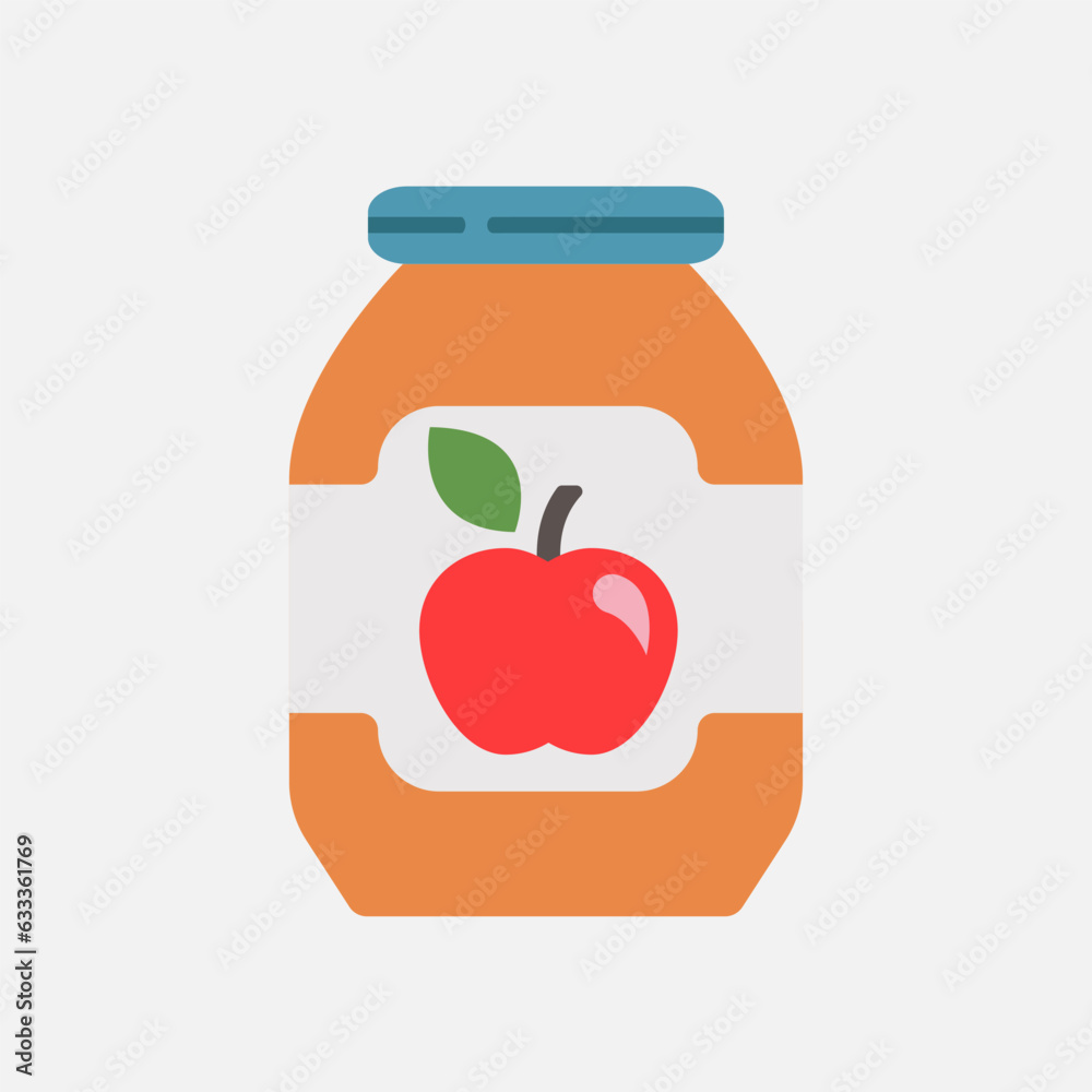 Handmade Apple jam. icon. Glass jar of natural jelly. Fruit juice or marmelad. Organic food for breakfast. Vector illustration Handmade Apple jam. icon. Glass jar of natural jelly. Fruit juice or marmelad. Organic food for breakfast. Vector illustration