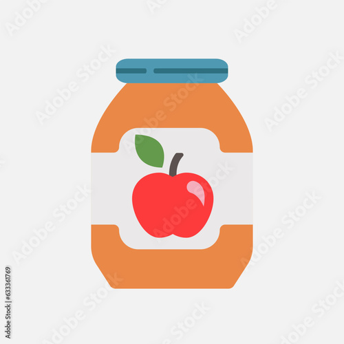 Handmade Apple jam. icon. Glass jar of natural  jelly. Fruit juice or marmelad. Organic food for breakfast. Vector illustration