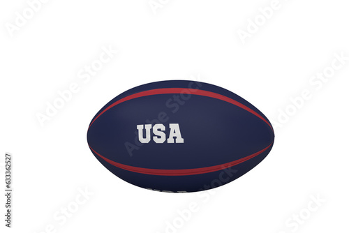 Digital png illustration of navy rugby ball with usa text on transparent background