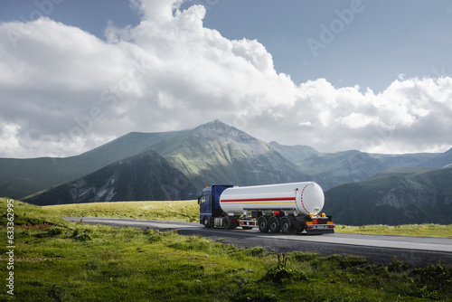 fuel tanker truck on th mountain road