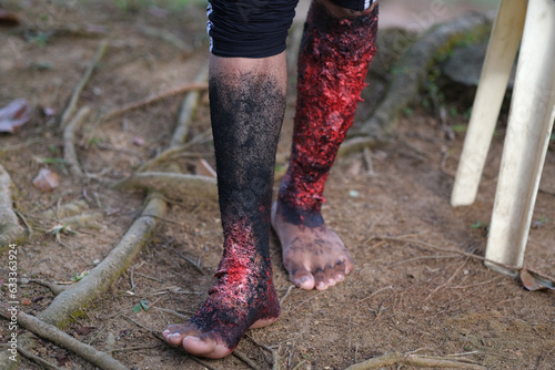 Obraz na płótnie Fire burn makeup special effect w salonie