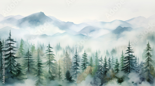 beautiful foggy forest in the mountains