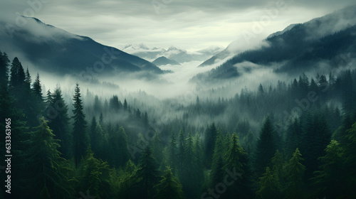 dark foggy foggy mountain forest landscape © EvhKorn