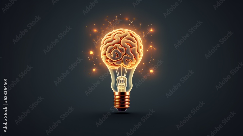 Creative idea with brain and light bulb illustration. AI generative. Creative idea with brain and light bulb illustration. AI generative.
