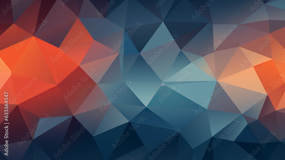 Fototapeta premium Dark blue and orange triangle low polygonal background. AI generative.