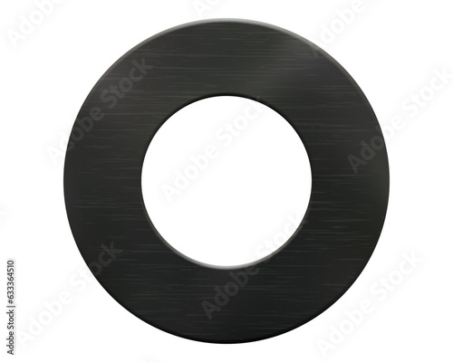 Rubber black round gasket with light realistic texture isolated from background. Detail for plumbing, engines and pipes. Vector illustration