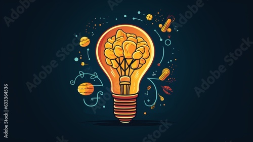Creative idea with brain and light bulb illustration. AI generative.