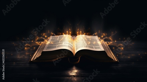 Foto Shining Holy Bible Ancient book banner illustration