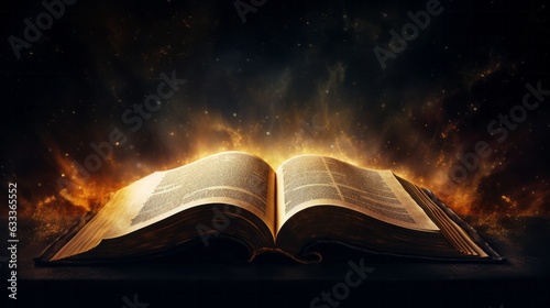 Leinwand Poster Shining Holy Bible Ancient book banner illustration