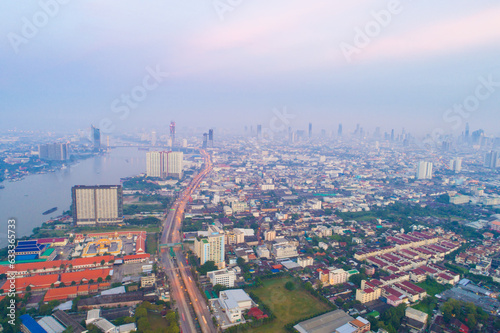 Aerial view of Bangkok city building with traffic road on  Bhumibol bridge © themorningglory