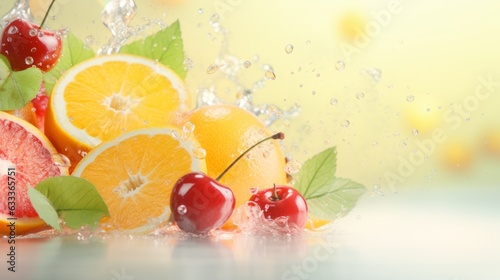 Sweet spring or summer fresh juice fruits. AI generative.