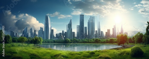Banner wide picture of green space in urban city. Generative AI