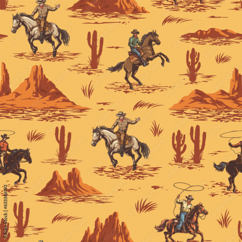 Brave cowboys pattern seamless colorful