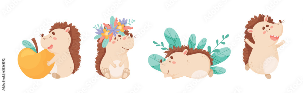 Hedgehog Character Engaged in Different Activity Vector Set Hedgehog Character Engaged in Different Activity Vector Set