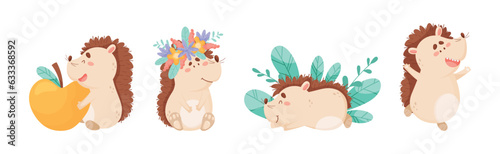 Hedgehog Character Engaged in Different Activity Vector Set