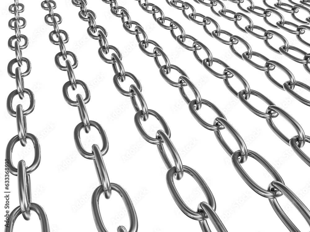 Strained chains from metal. Security and power concept. Isolated on transparent png background