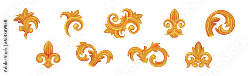 Decorative Gold Monogram and Swirls with Floral Element Vector Set