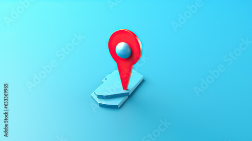 Locator mark of map and location pin or navigation icon sign on blue background with search concept. 3D rendering.